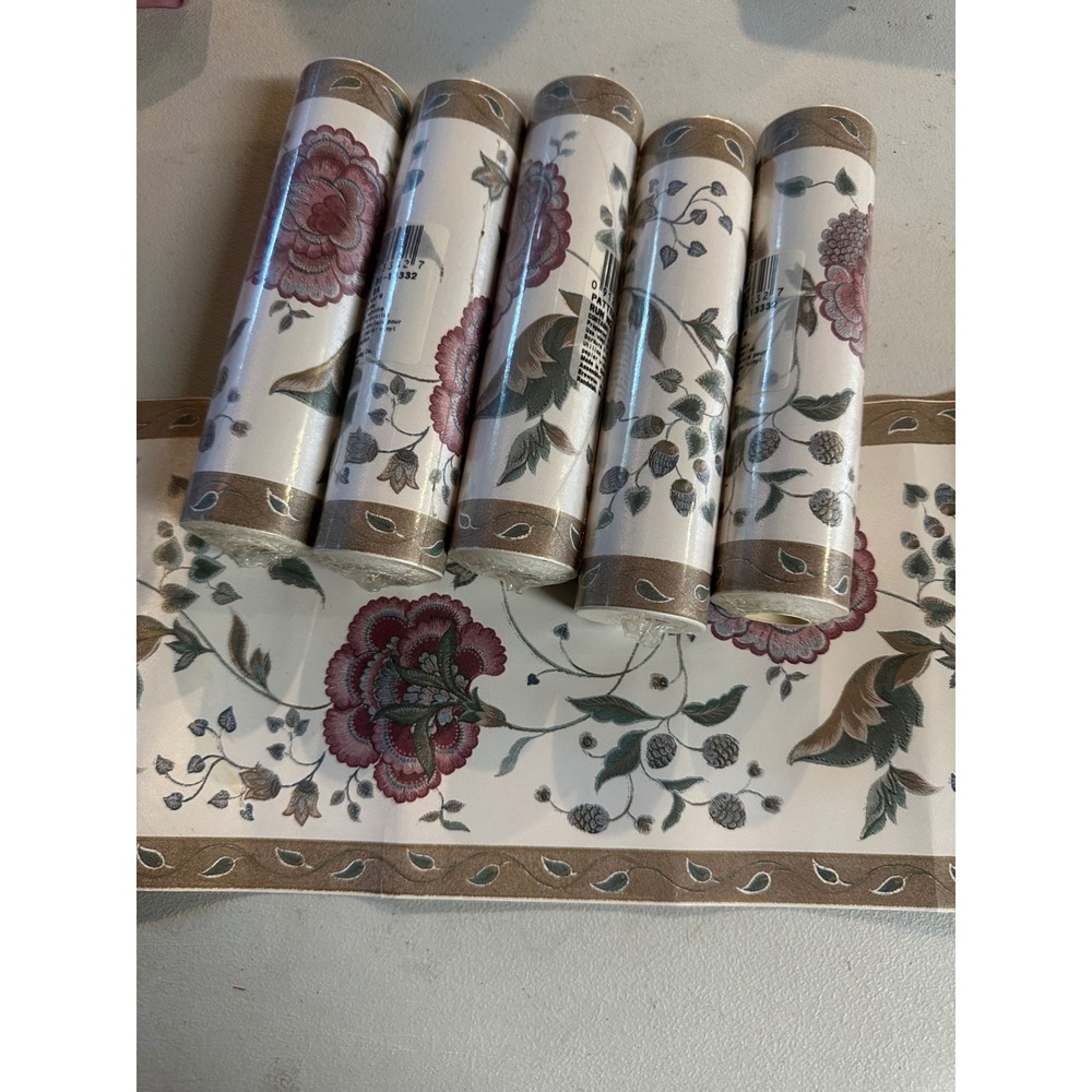 Brewster Floral Wallpaper Border Prepasted Vinyl Burgundy Cream 5 Rolls 31-13332